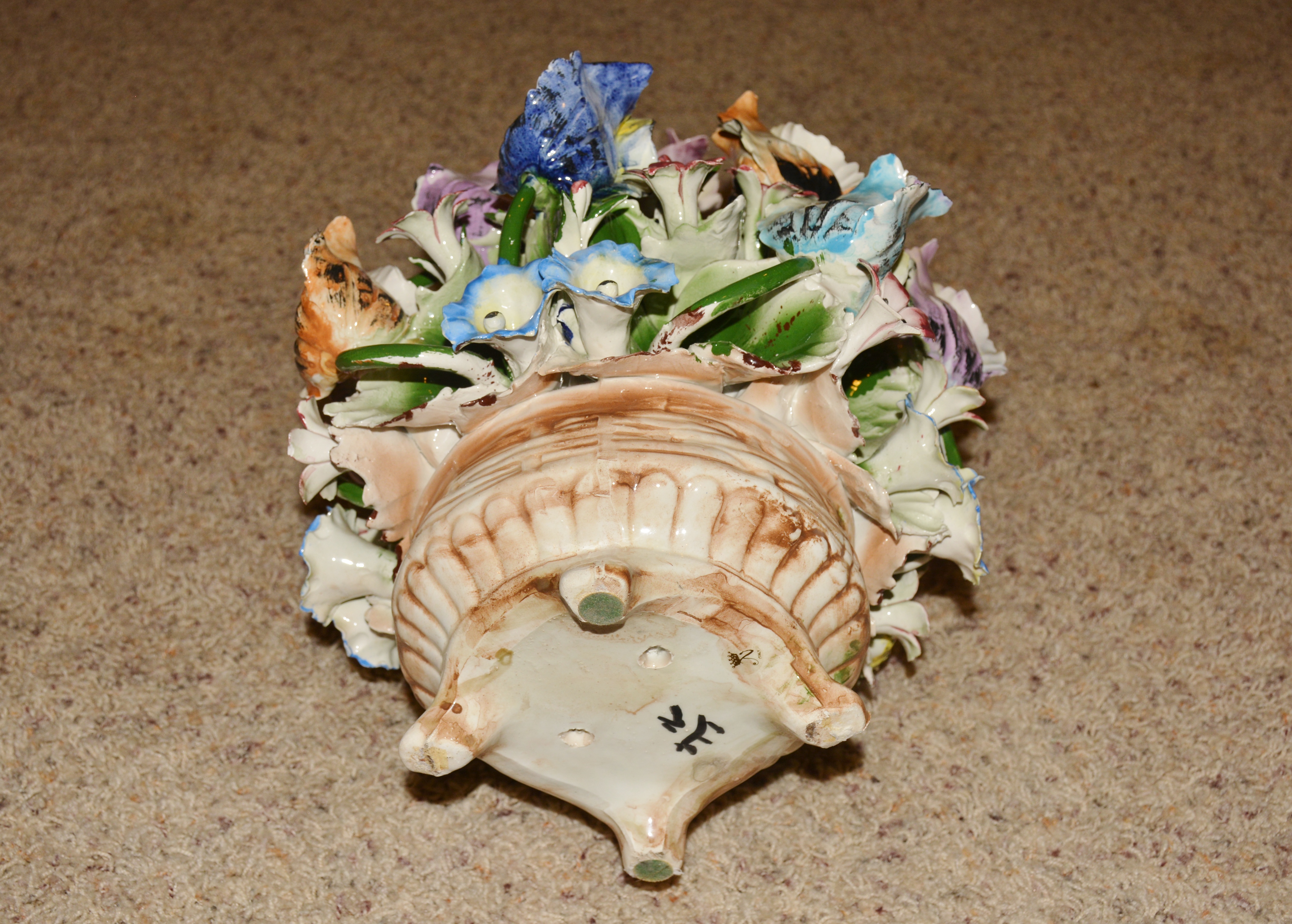 Large China Floral Arrangement and Crystal Decor