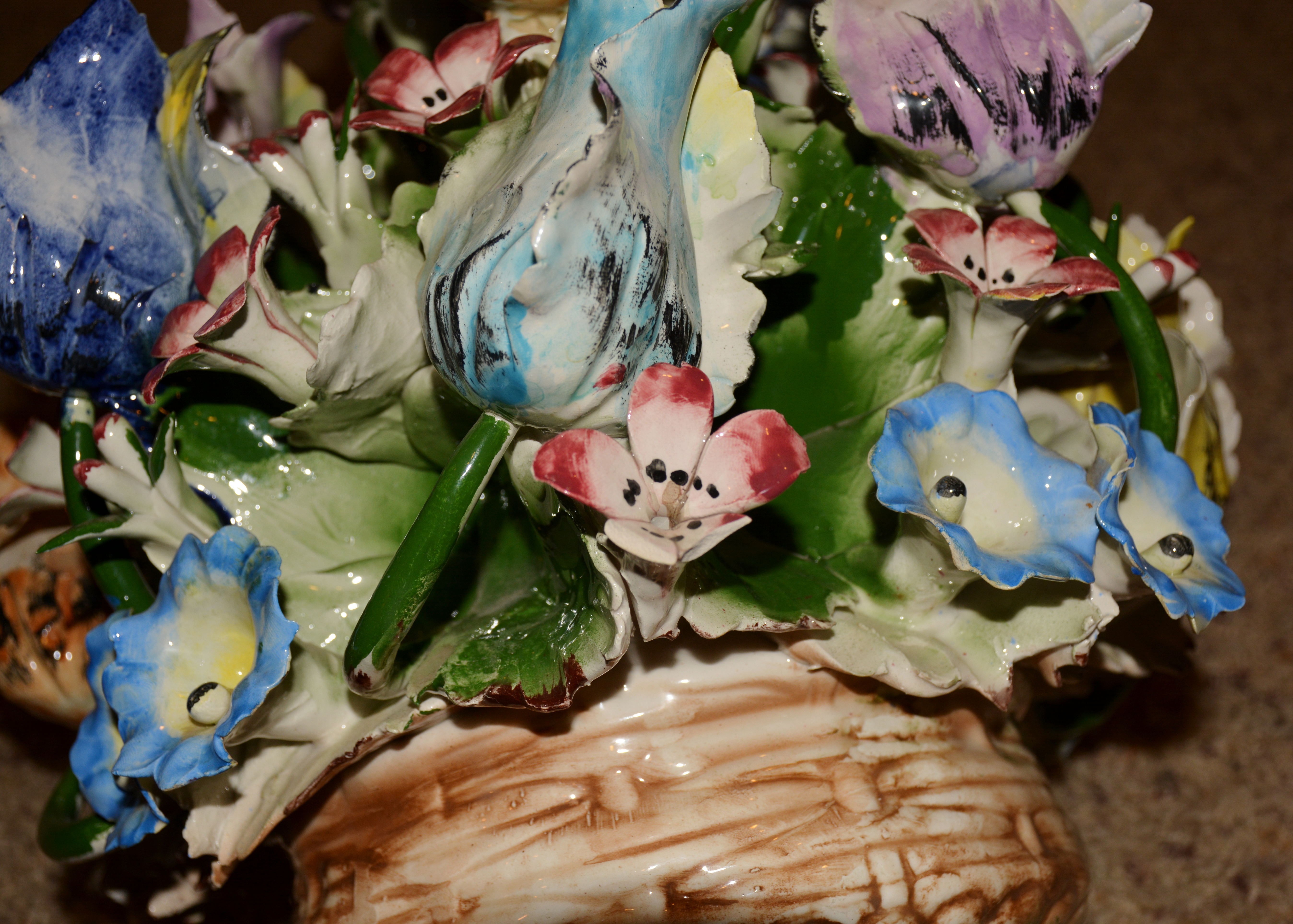 Large China Floral Arrangement and Crystal Decor