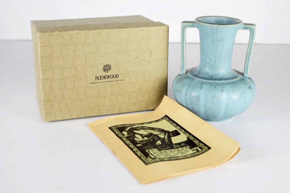 A Rookwood Mottled Turquoise Vase, Dated 1934 in Box with Booklet