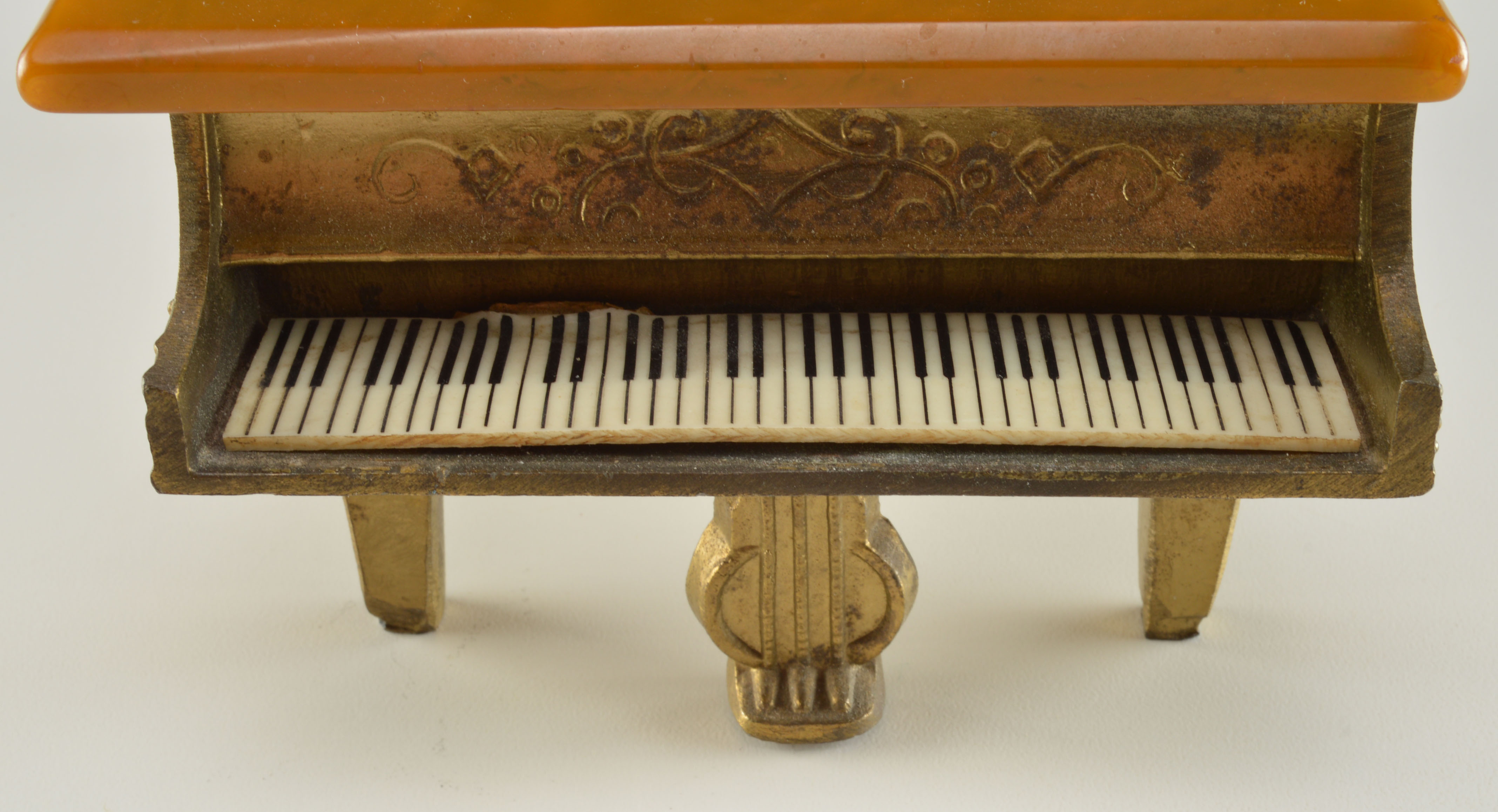 1940s Metal Piano Music Box/Cigarette Case with Bakelite Top