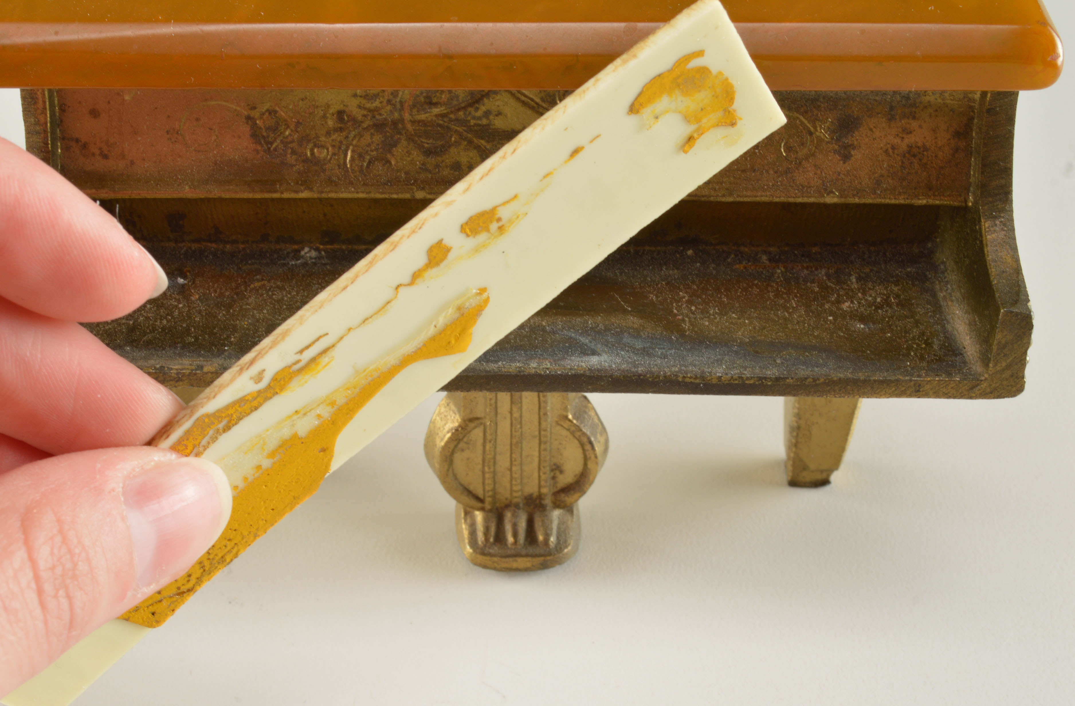 1940s Metal Piano Music Box/Cigarette Case with Bakelite Top