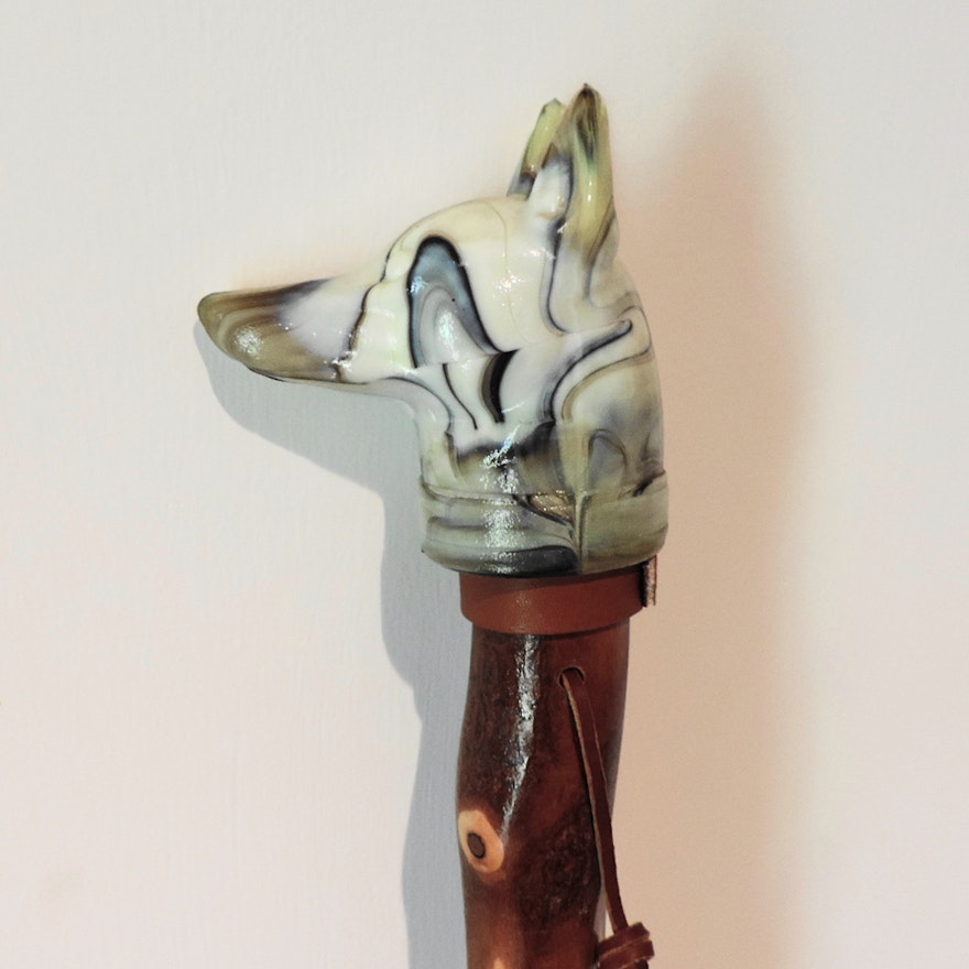 Walking Stick with Figural Glass Handle