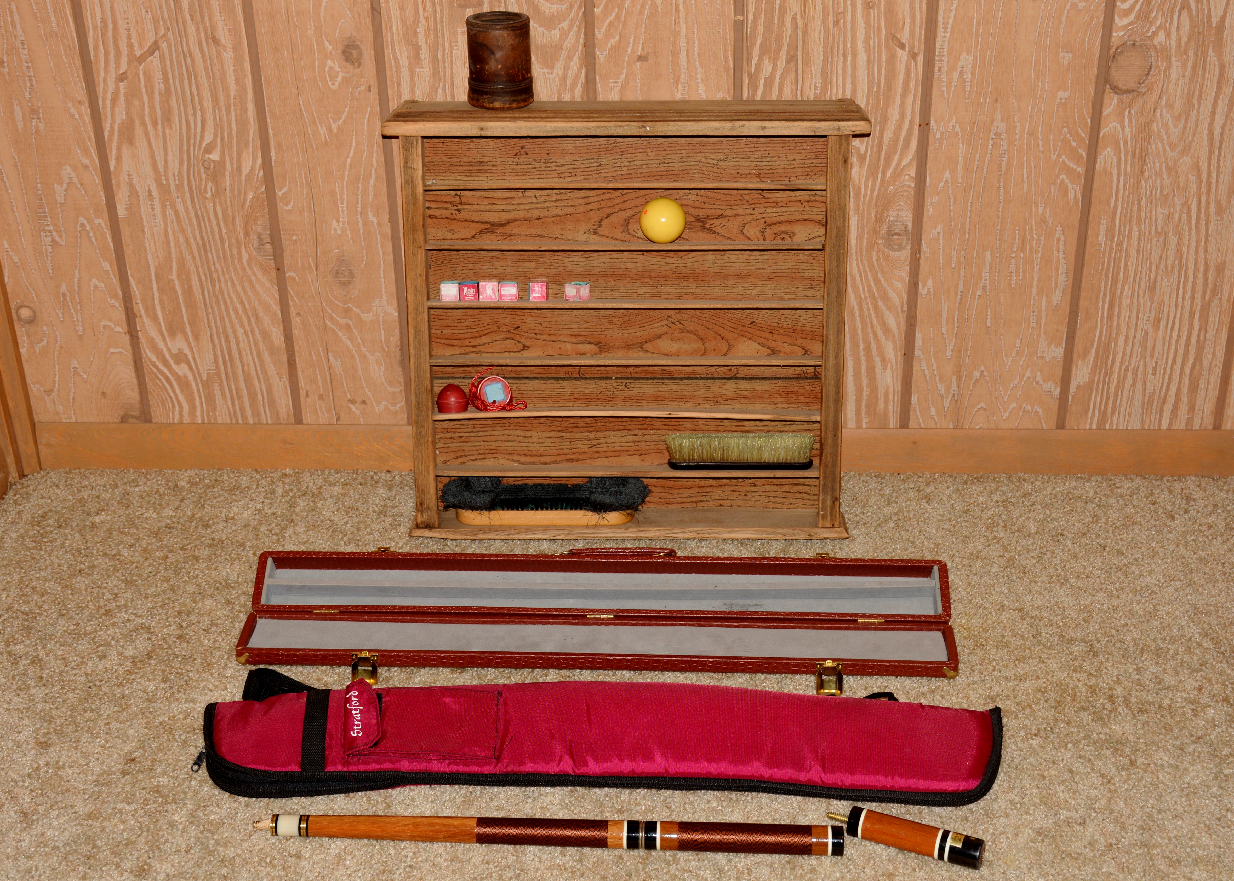 Vintage Billiard Accessories Shelf and Cue Rack