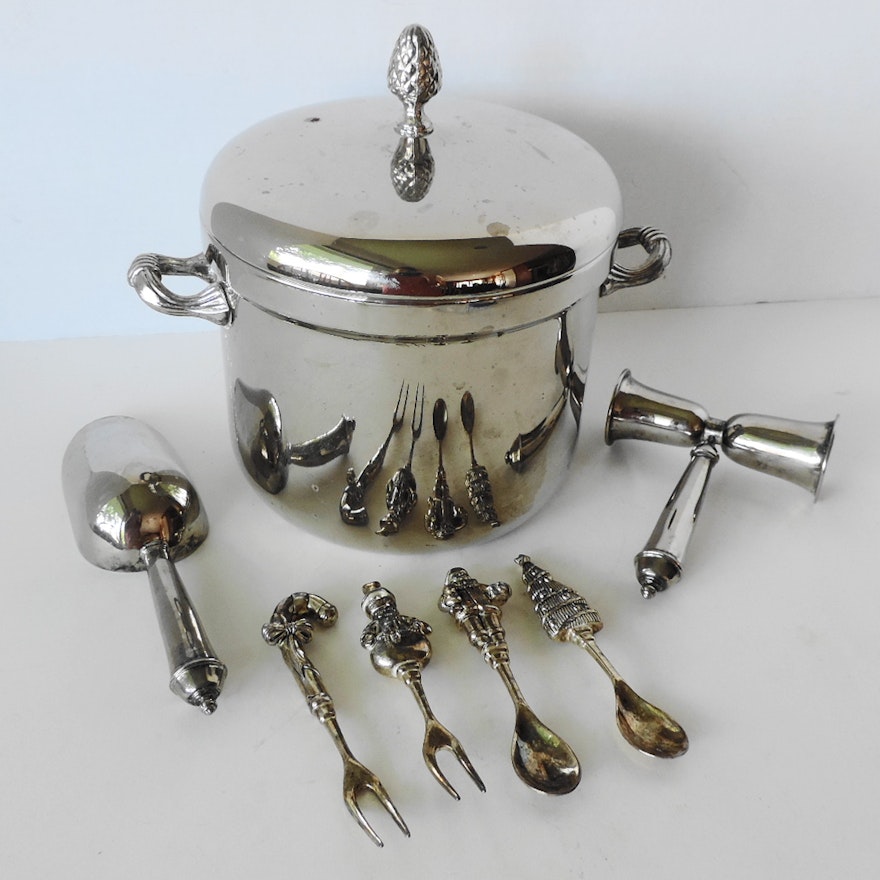 Silver Plate Ice Bucket and Accessory Items