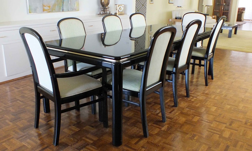 Vintage Lane "Lido" Black Lacquer Dining Room Table and Chairs