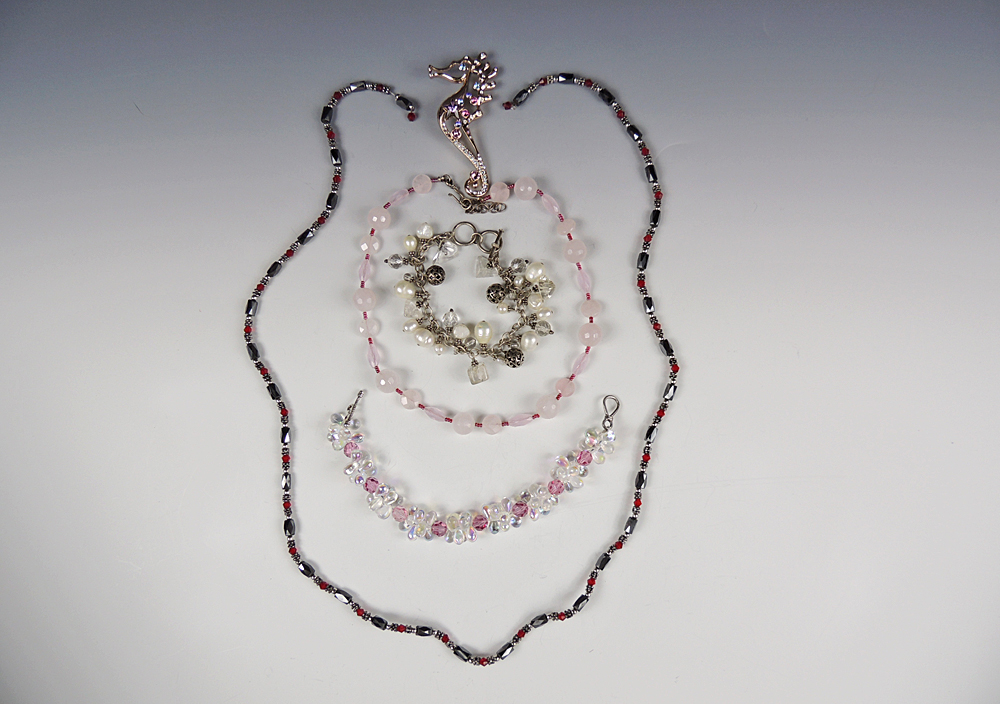 Sterling and Pearl Bracelet, Seahorse Brooch & Magnetic Necklace