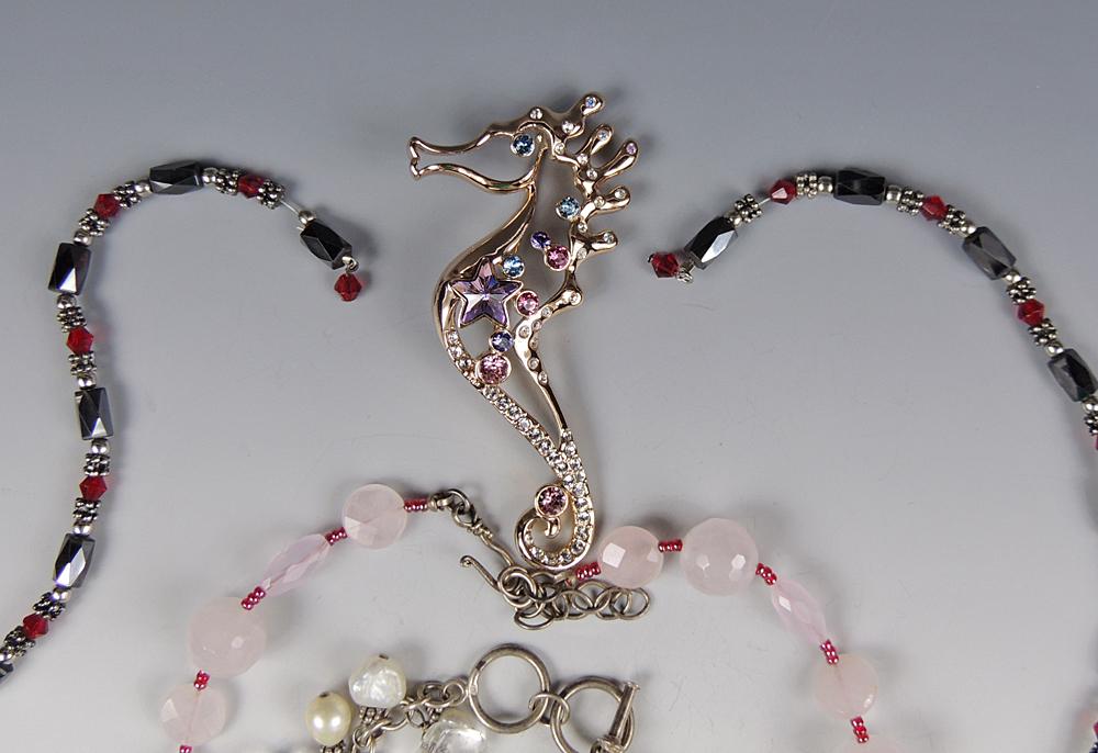 Sterling and Pearl Bracelet, Seahorse Brooch & Magnetic Necklace
