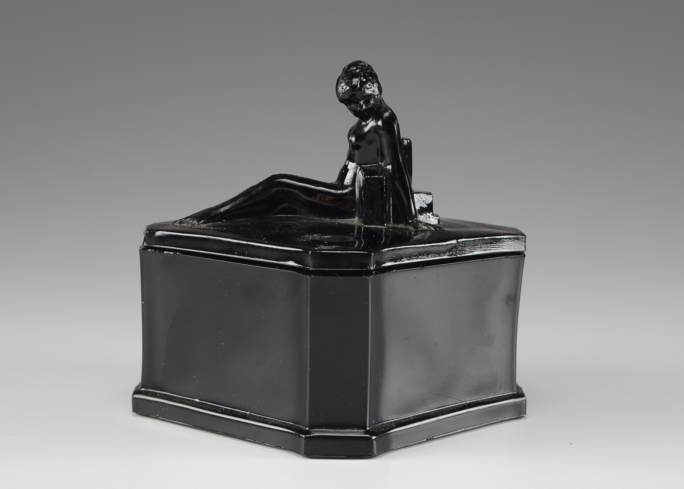Art Deco Black Glass Powder Jar