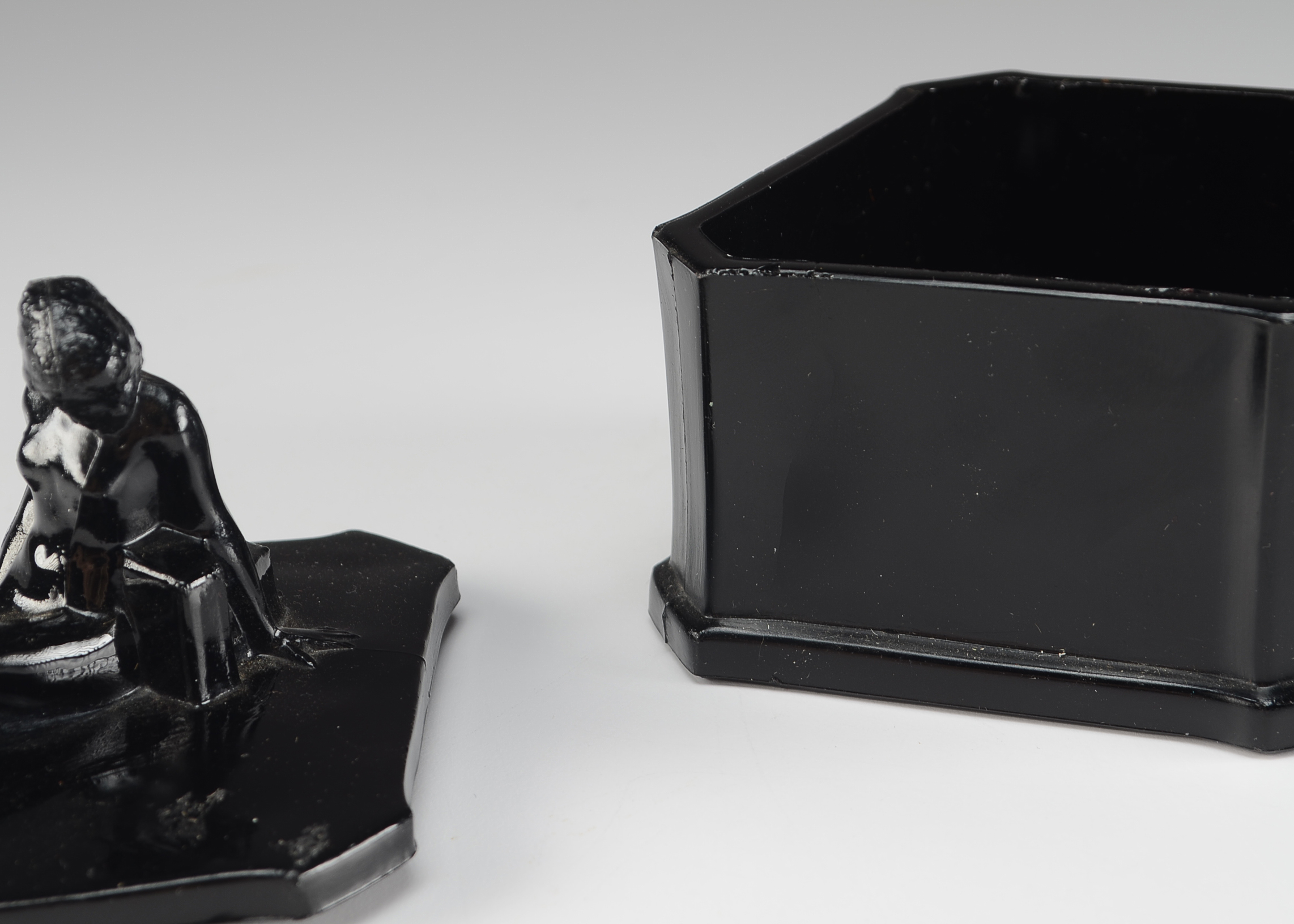 Art Deco Black Glass Powder Jar