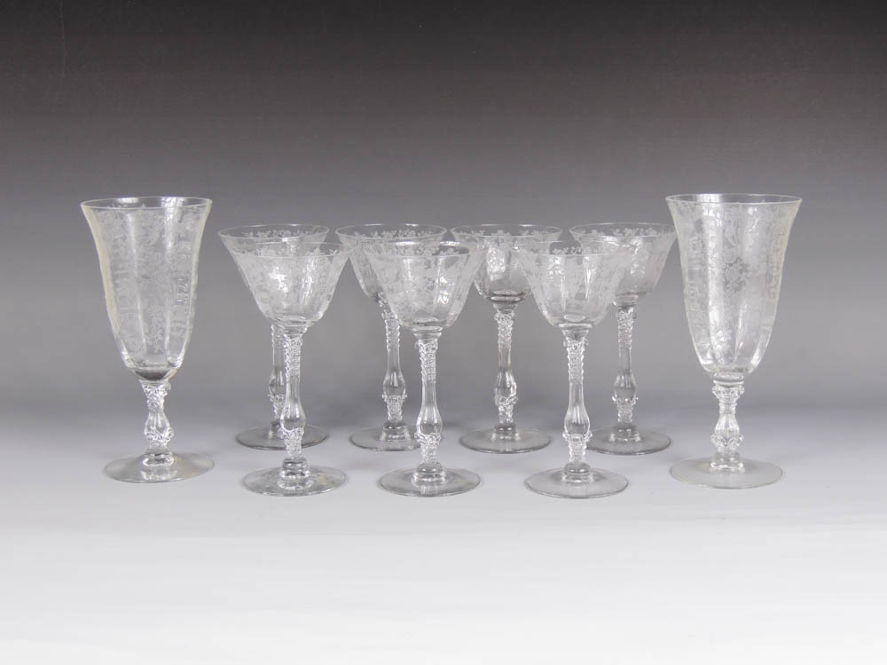 1940s Cambridge Rose Point Etched Crystal Stemware