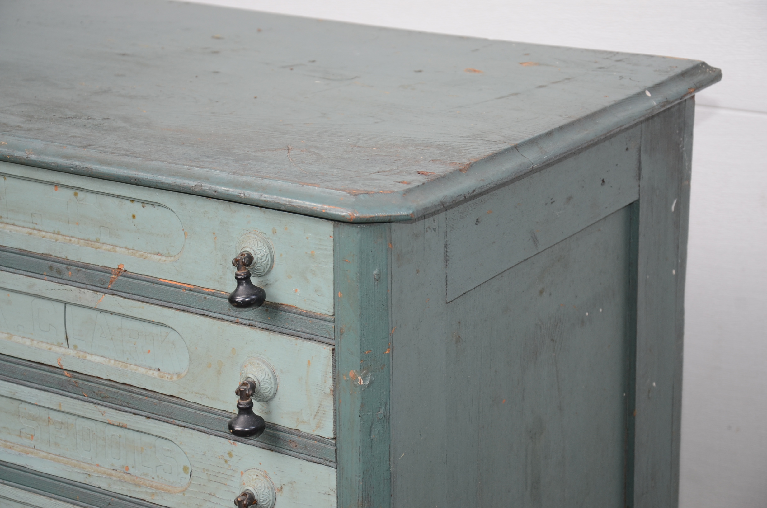 Wonderful Antique Painted Wood Spool Cabinet by George A. Clark