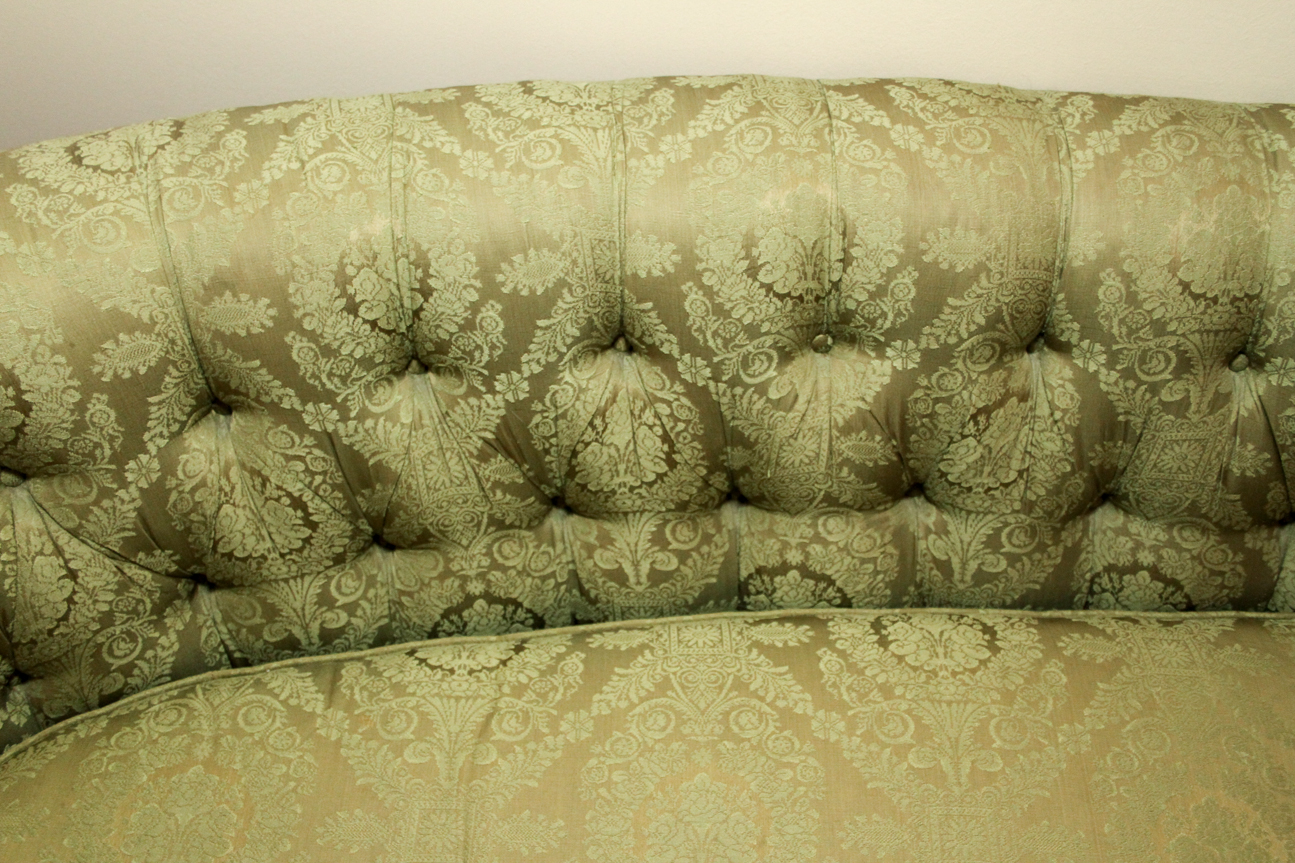 Mid-Century Hickory Fry Curved Green Tufted Couch