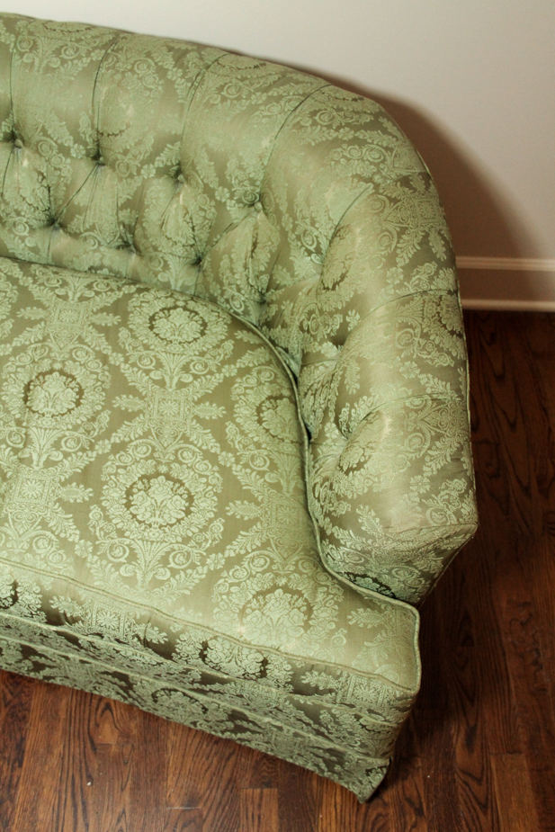 Mid-Century Hickory Fry Curved Green Tufted Couch