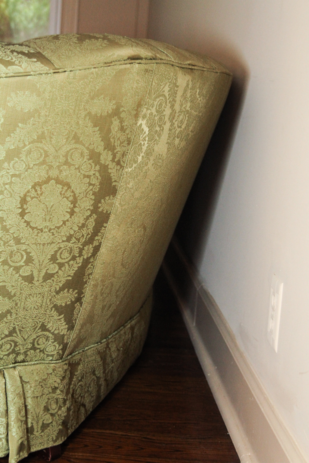 Mid-Century Hickory Fry Curved Green Tufted Couch