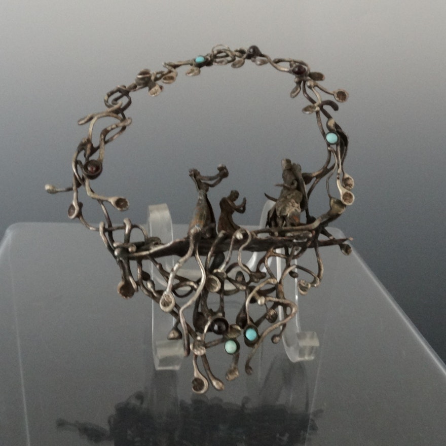 Israeli Mid Century Sterling King Solomon Sculpture with Gems
