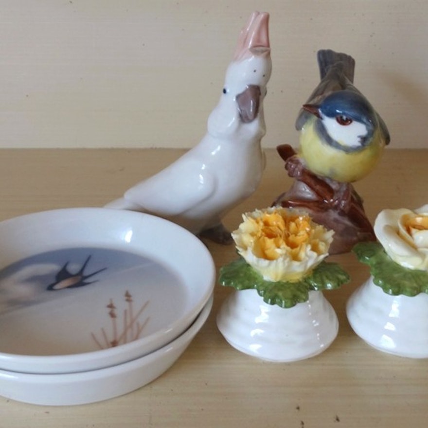 Bird and Floral Themed Ceramic Miniatures