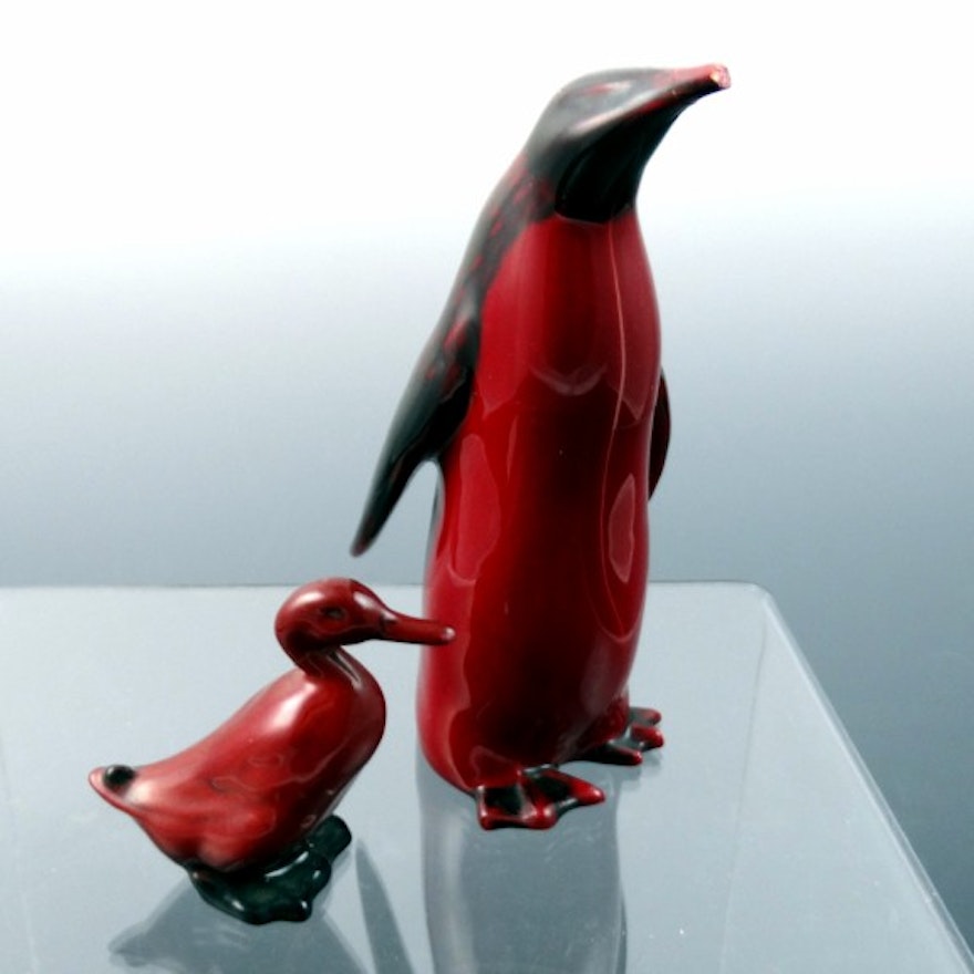 Repaired Royal Doulton Flambe Glaze Penguin and Small Drake