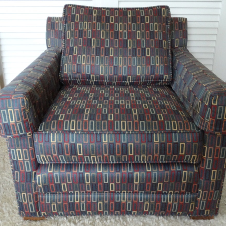 Upholstered Arm Chair with Mid Century Style Motif