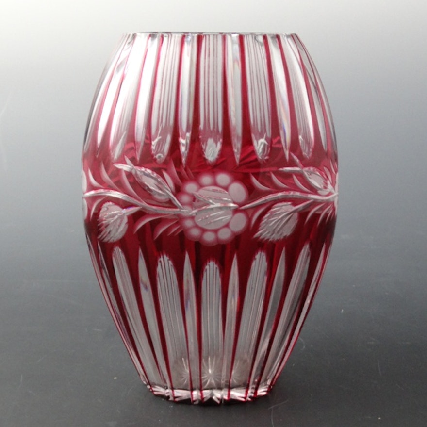 Antique Cranberry Glass Cut to Clear Vase