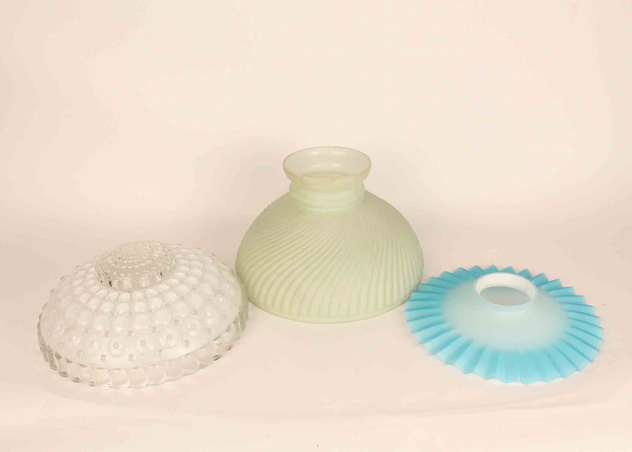 Trio of Unique Vintage Colored Glass Lampshades