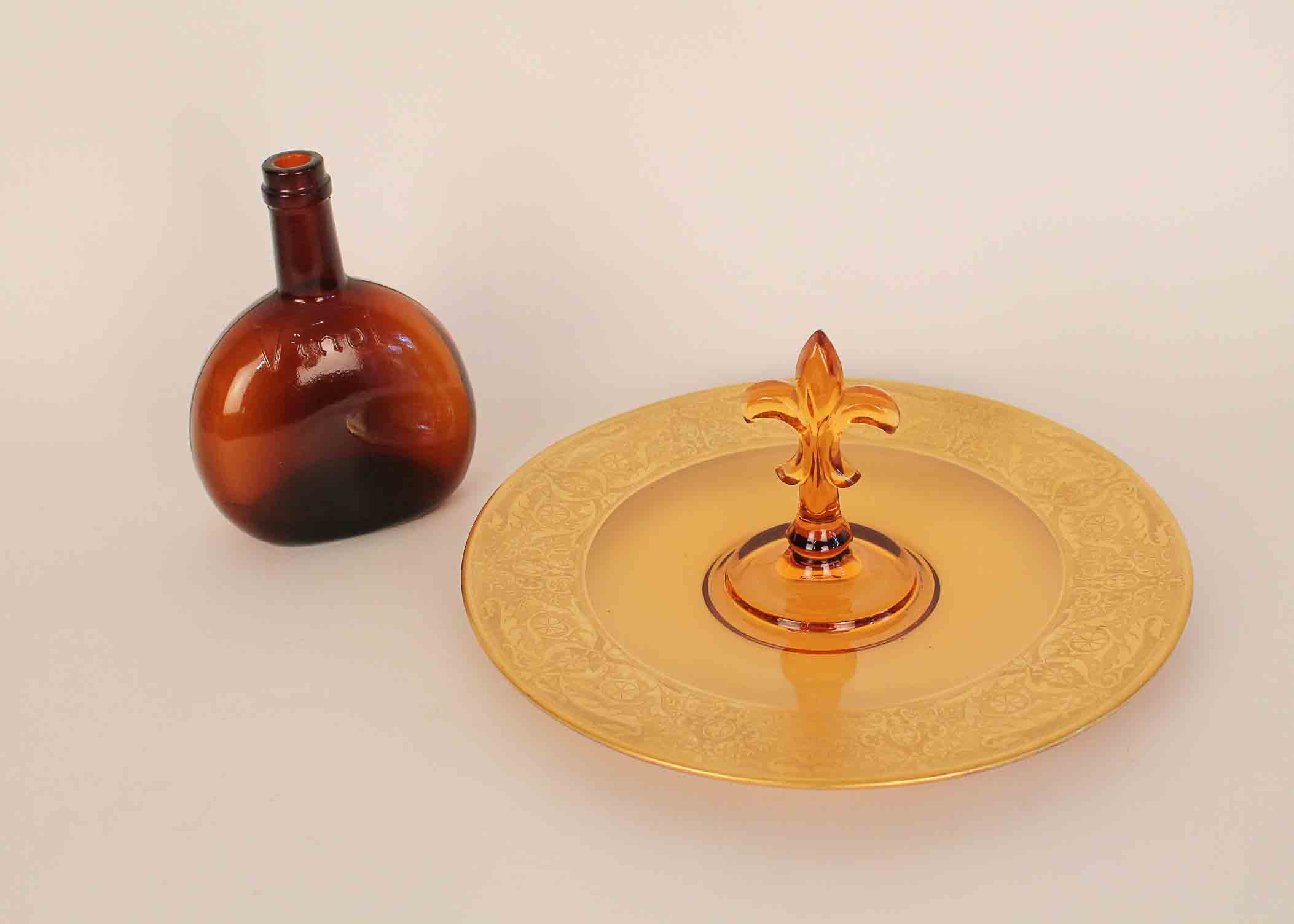 Amber Glass Plate Vintage Vinol Bottle