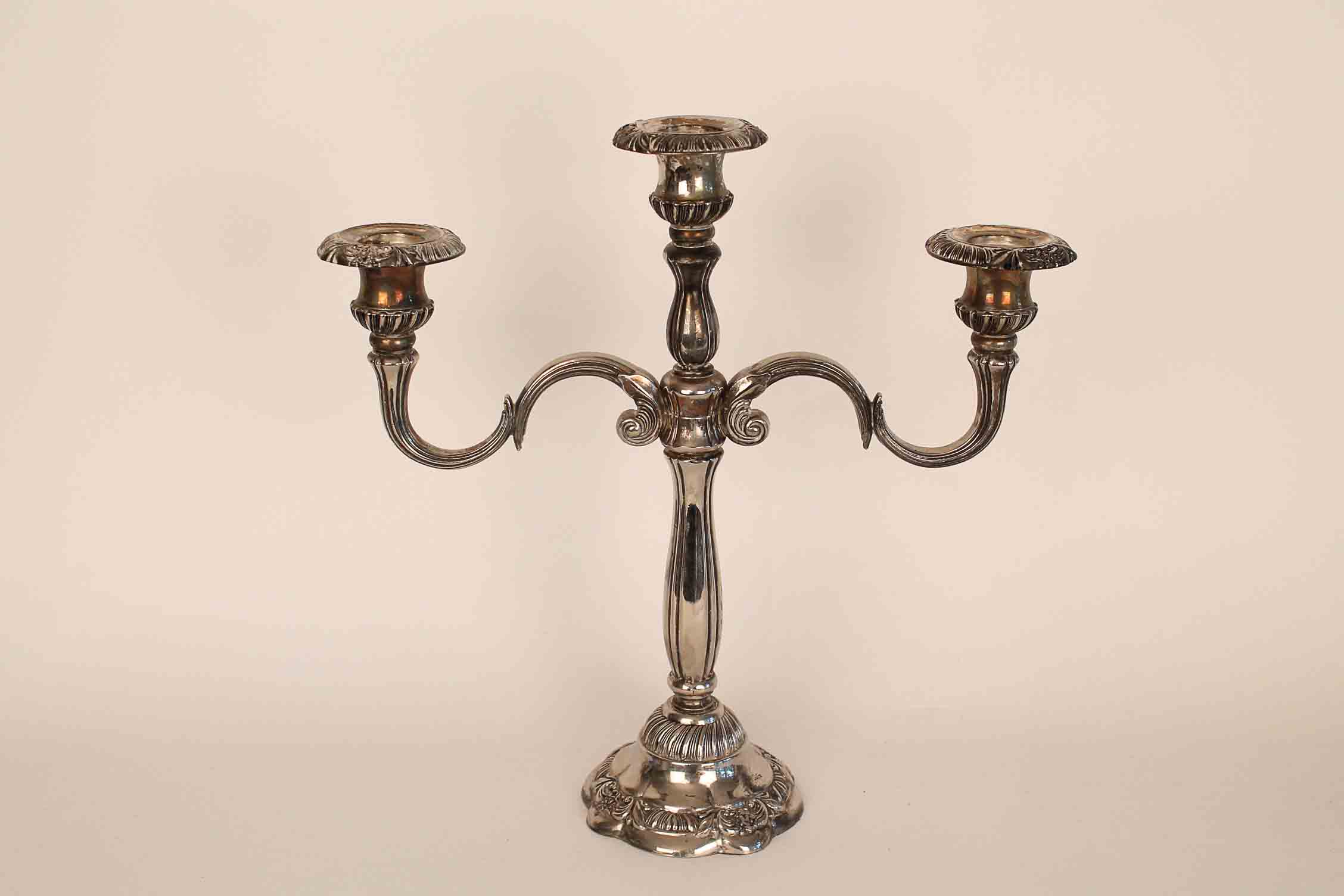 Meridan plated pitcher and candlabras