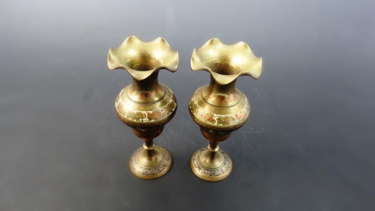 Pair of Brass Indian Ruffle Vases