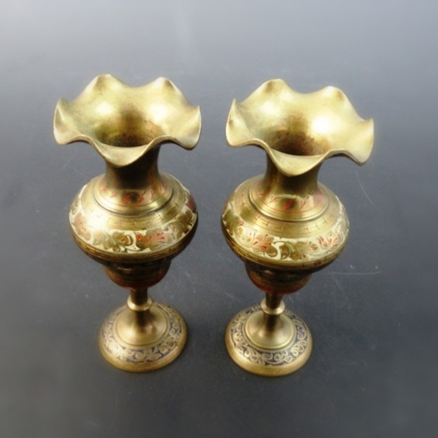 Pair of Brass Indian Ruffle Vases
