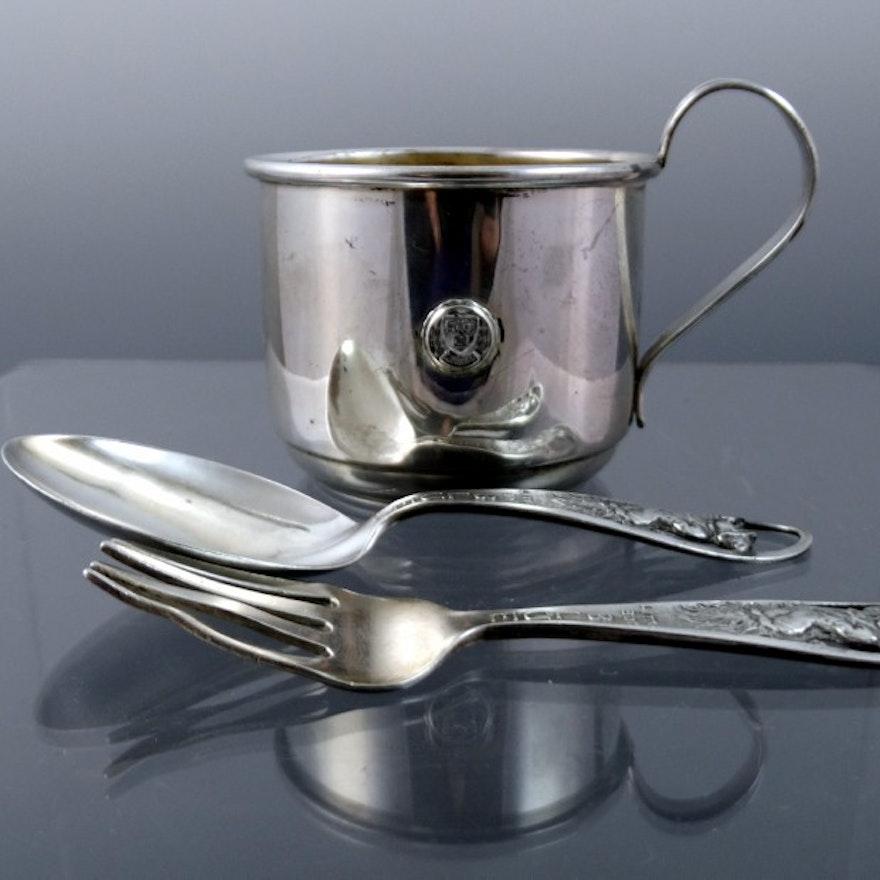Sterling Silver "Harvard" Baby Cup and Little Boy Blue Flatware