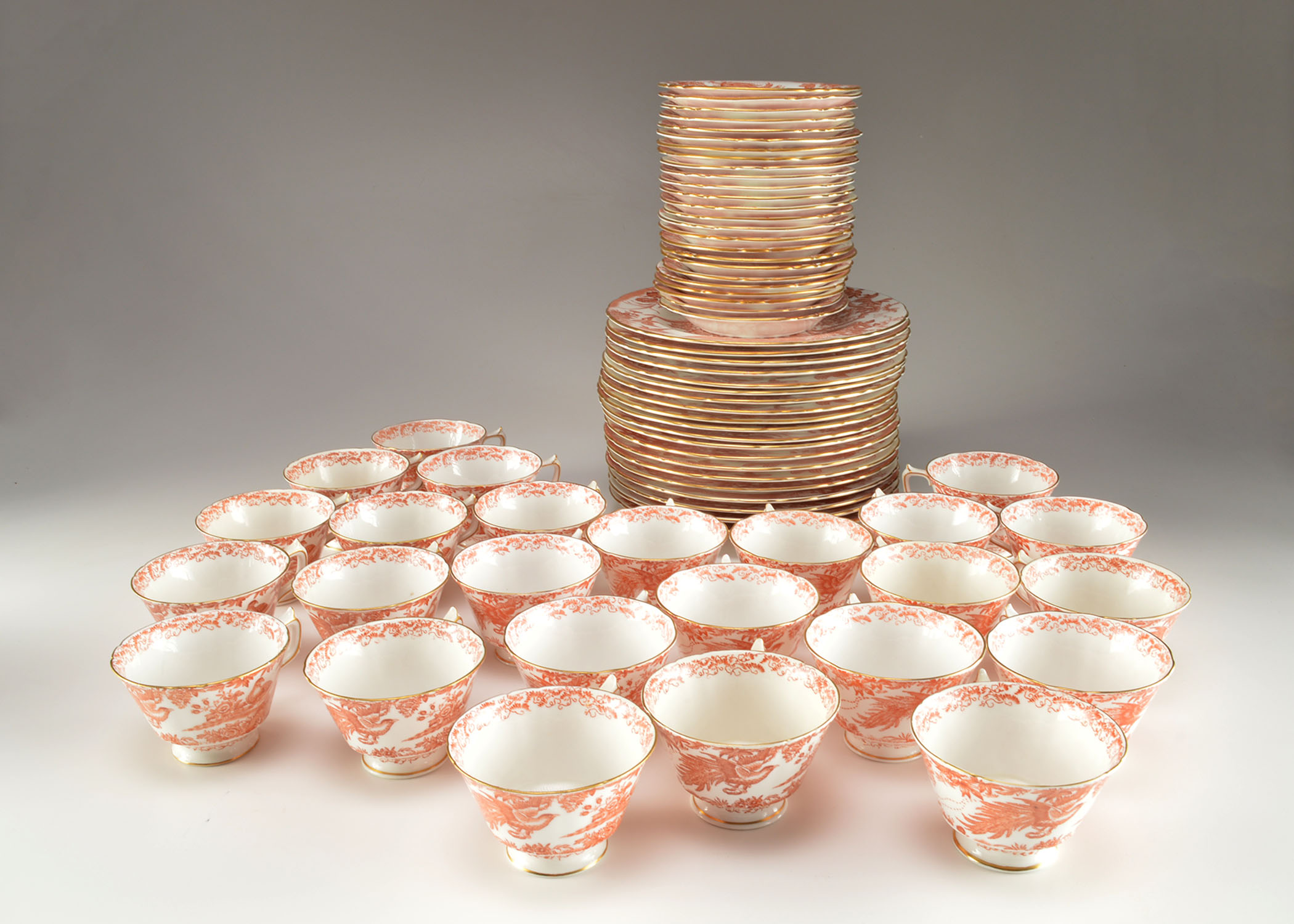 Royal Crown Derby English Bone China Red Aves Pattern Dish Set