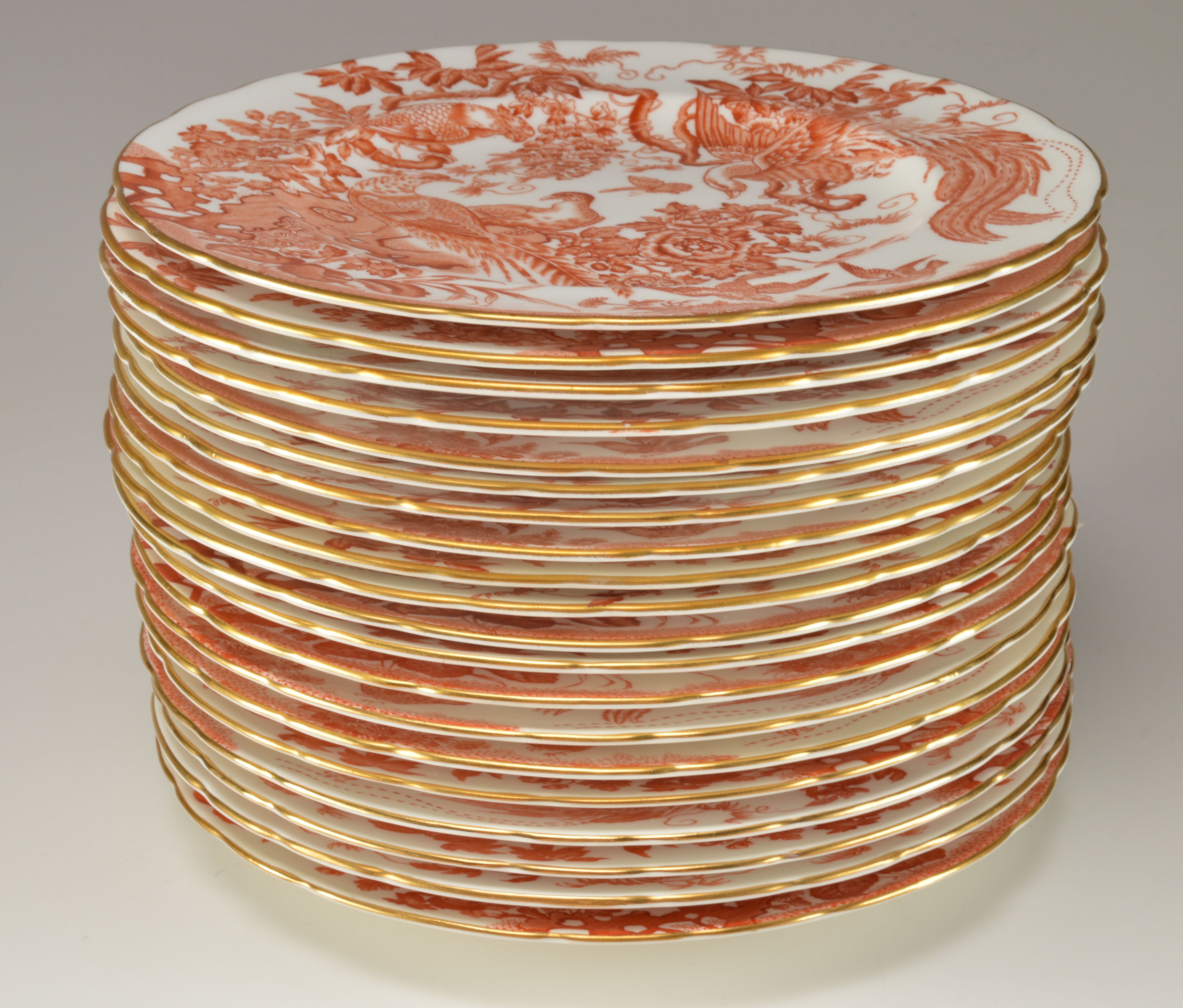 Royal Crown Derby English Bone China Red Aves Pattern Dish Set