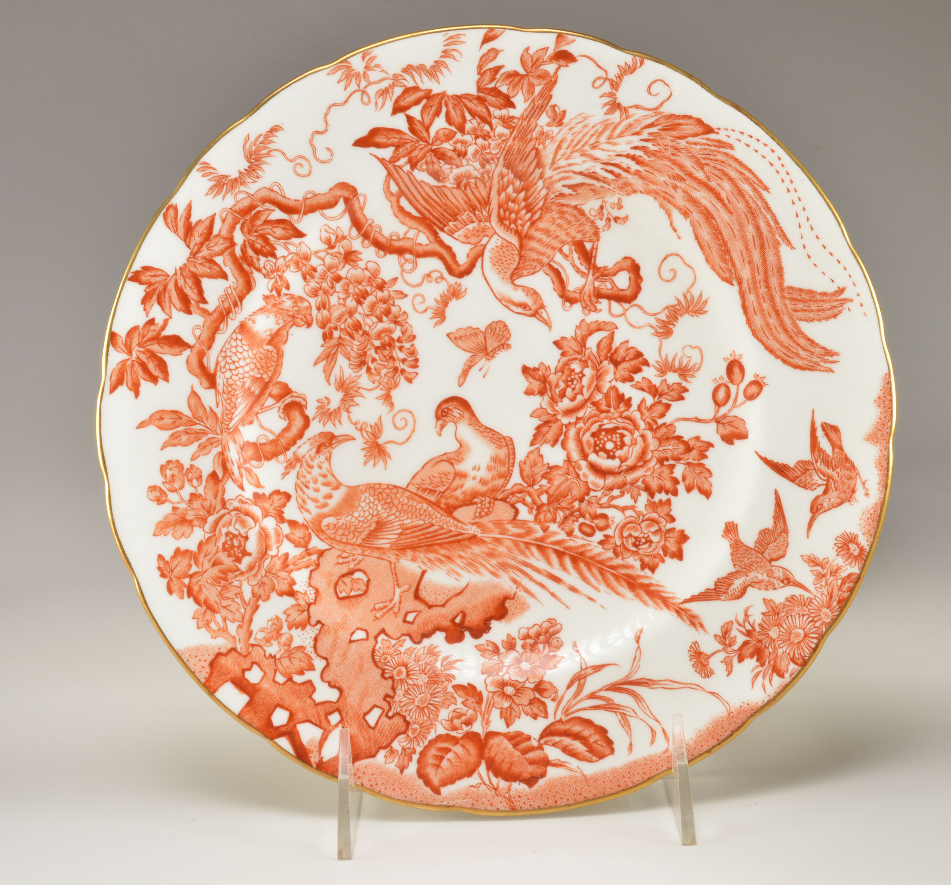 Royal Crown Derby English Bone China Red Aves Pattern Dish Set