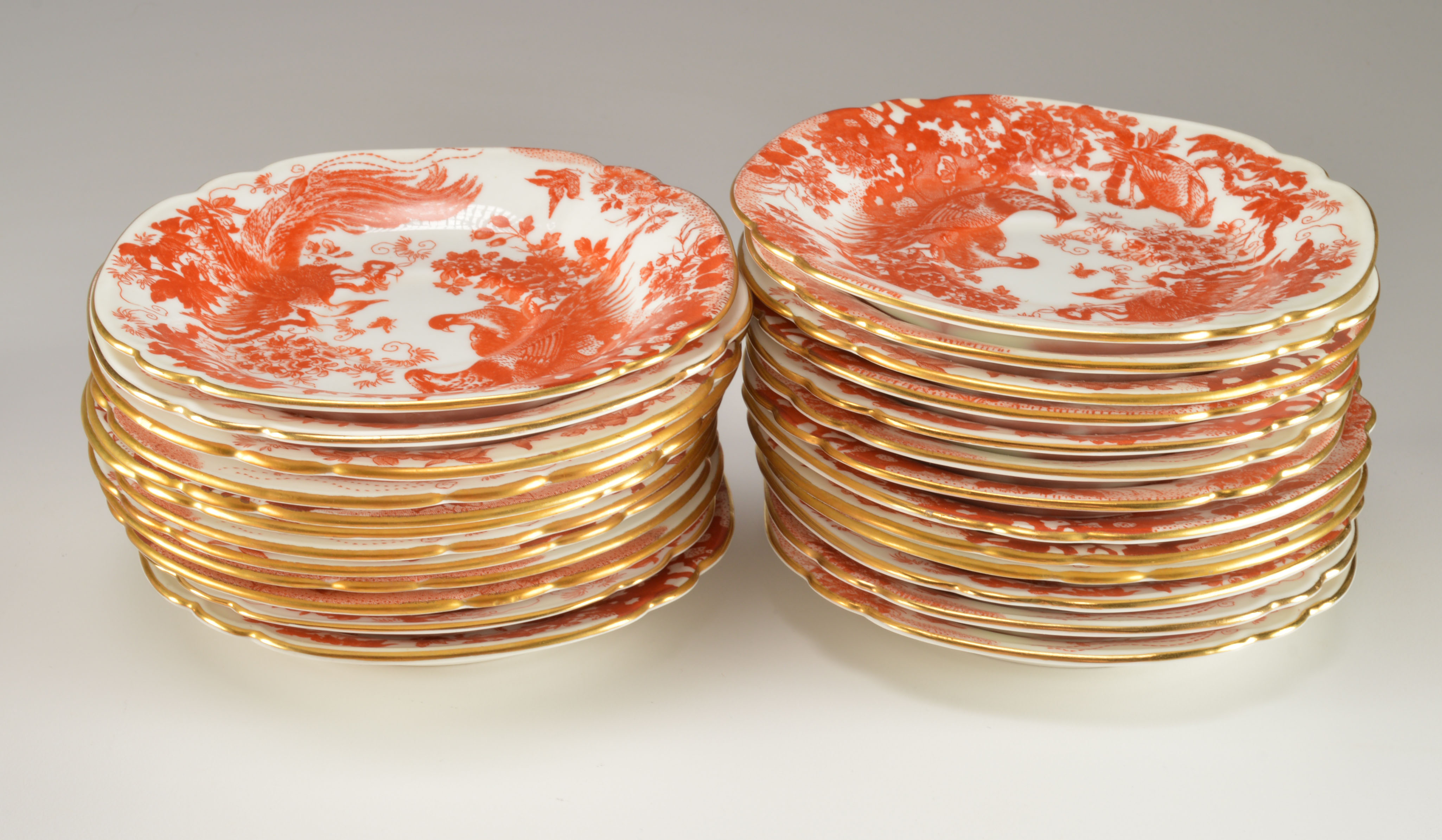 Royal Crown Derby English Bone China Red Aves Pattern Dish Set