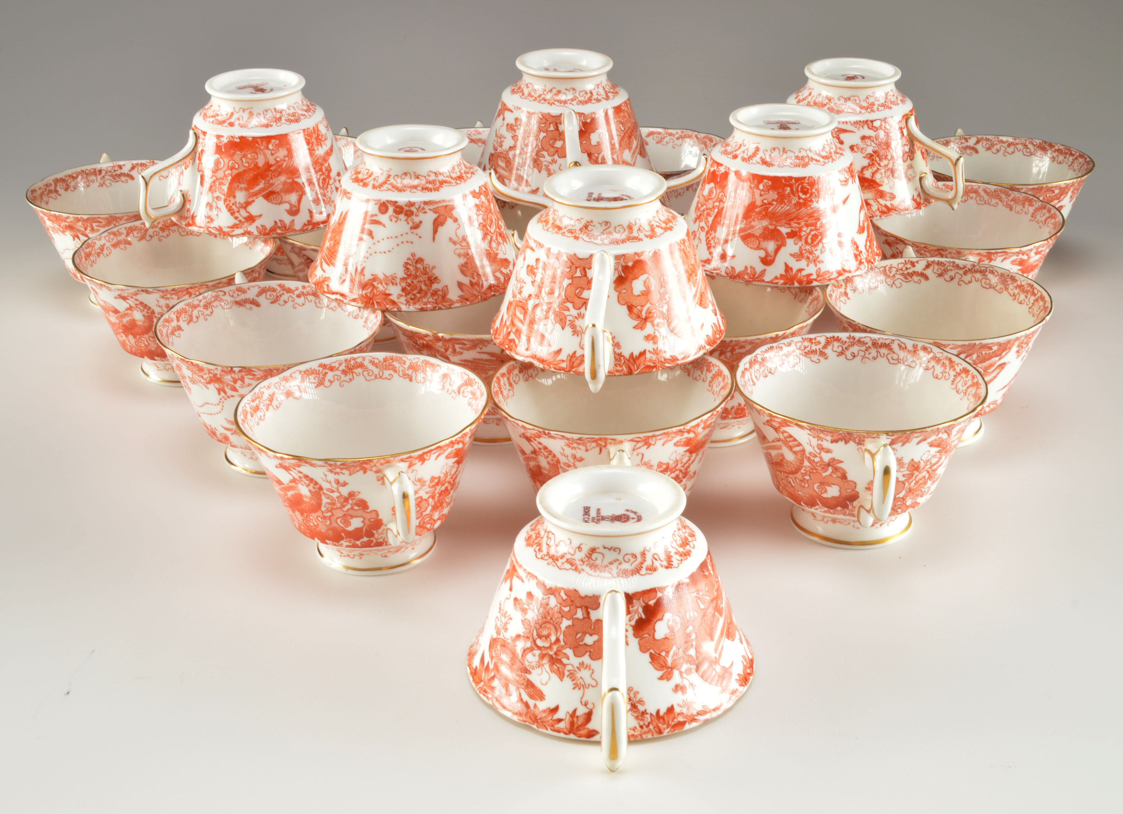 Royal Crown Derby English Bone China Red Aves Pattern Dish Set