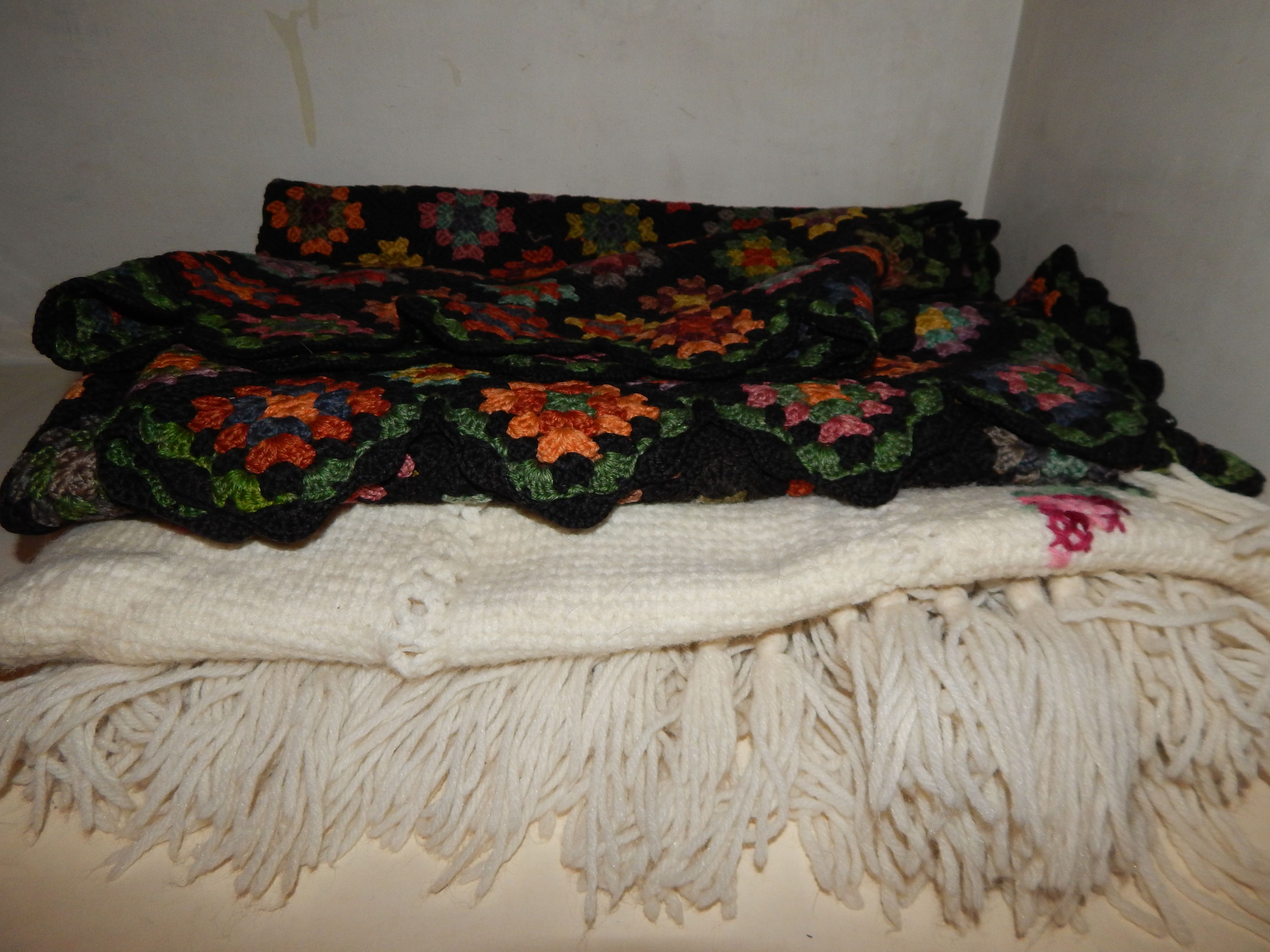 Vintage Linens, Granny Afghan and Needlepoint
