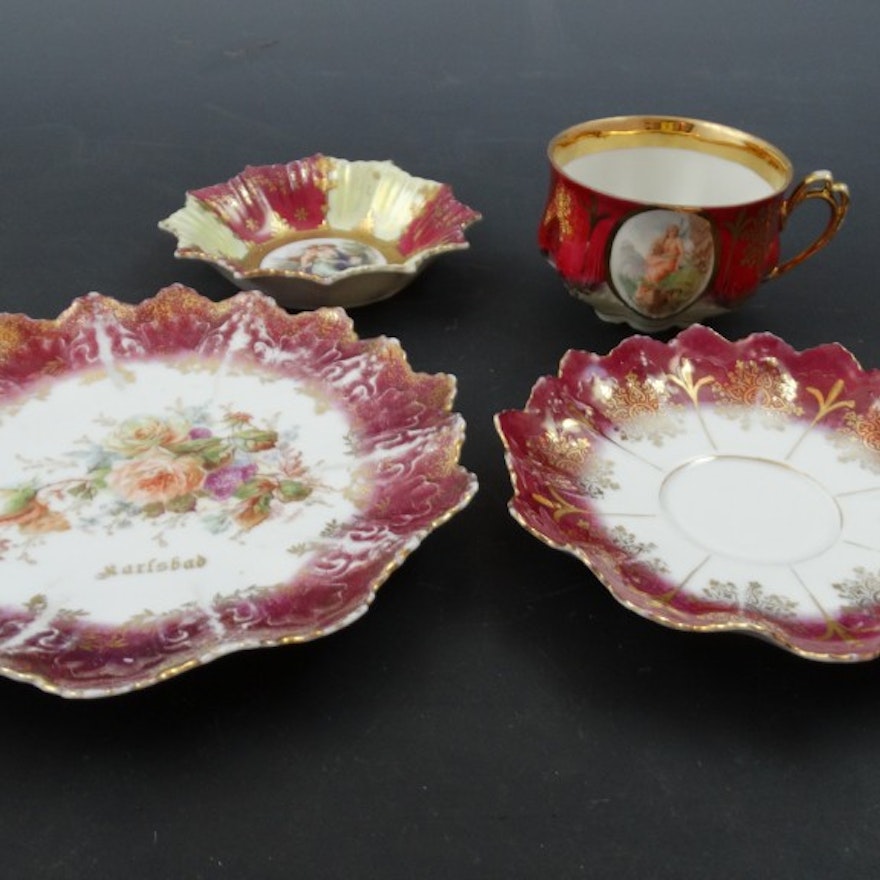 MZ Austria Porcelain Cups, Saucers, and Ash Receiver 