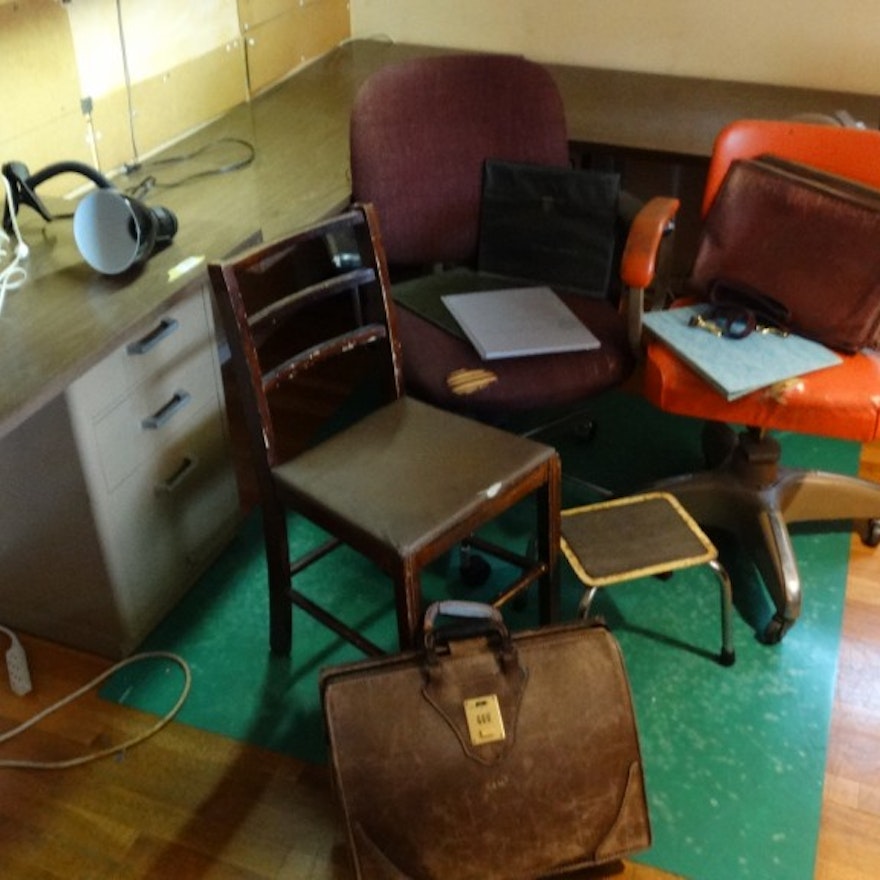 Office Chairs, Leather Satchel, and Miscellaneous Items