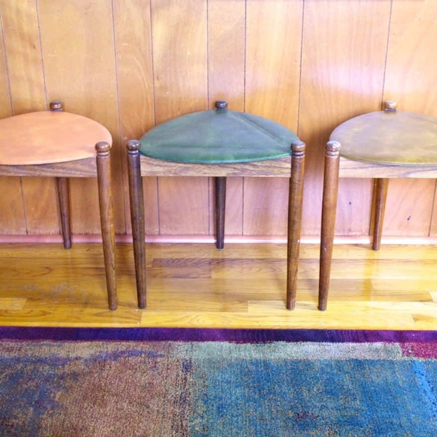 Three Mid Century Stackable Tables with Vinyl Tops