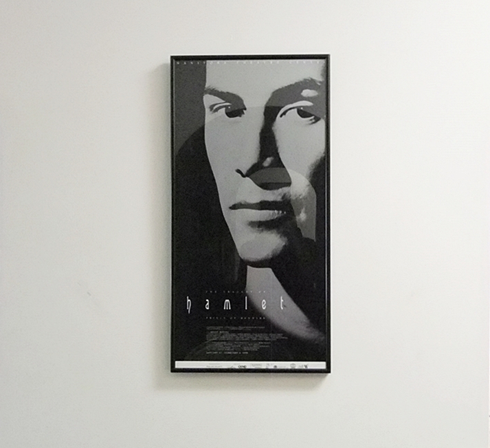Black-and-White Print of Keanu Reeves in Black Metal Frame