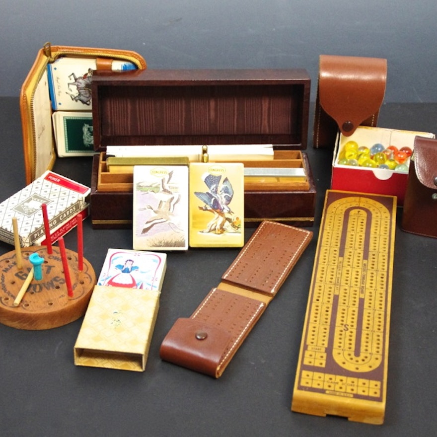 Vintage Cribbage Games, Playing Cards, and Marbles