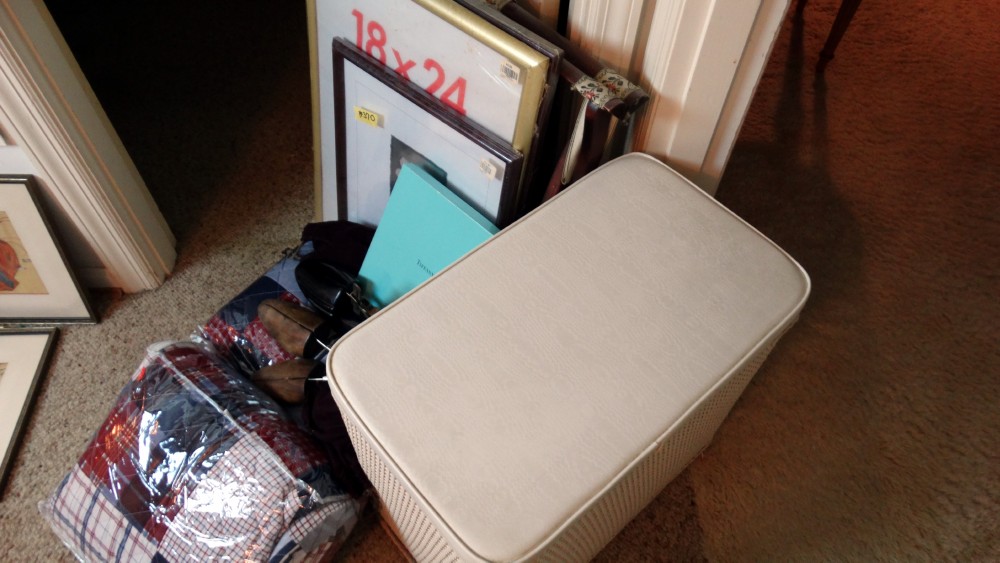 Miscellaneous Household Items Including Hamper and Comforters