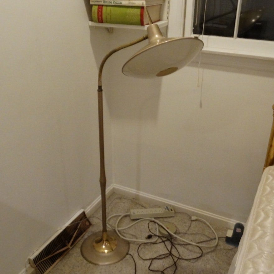 Vintage Mid Century Metal Floor Lamp with Adjustable Neck