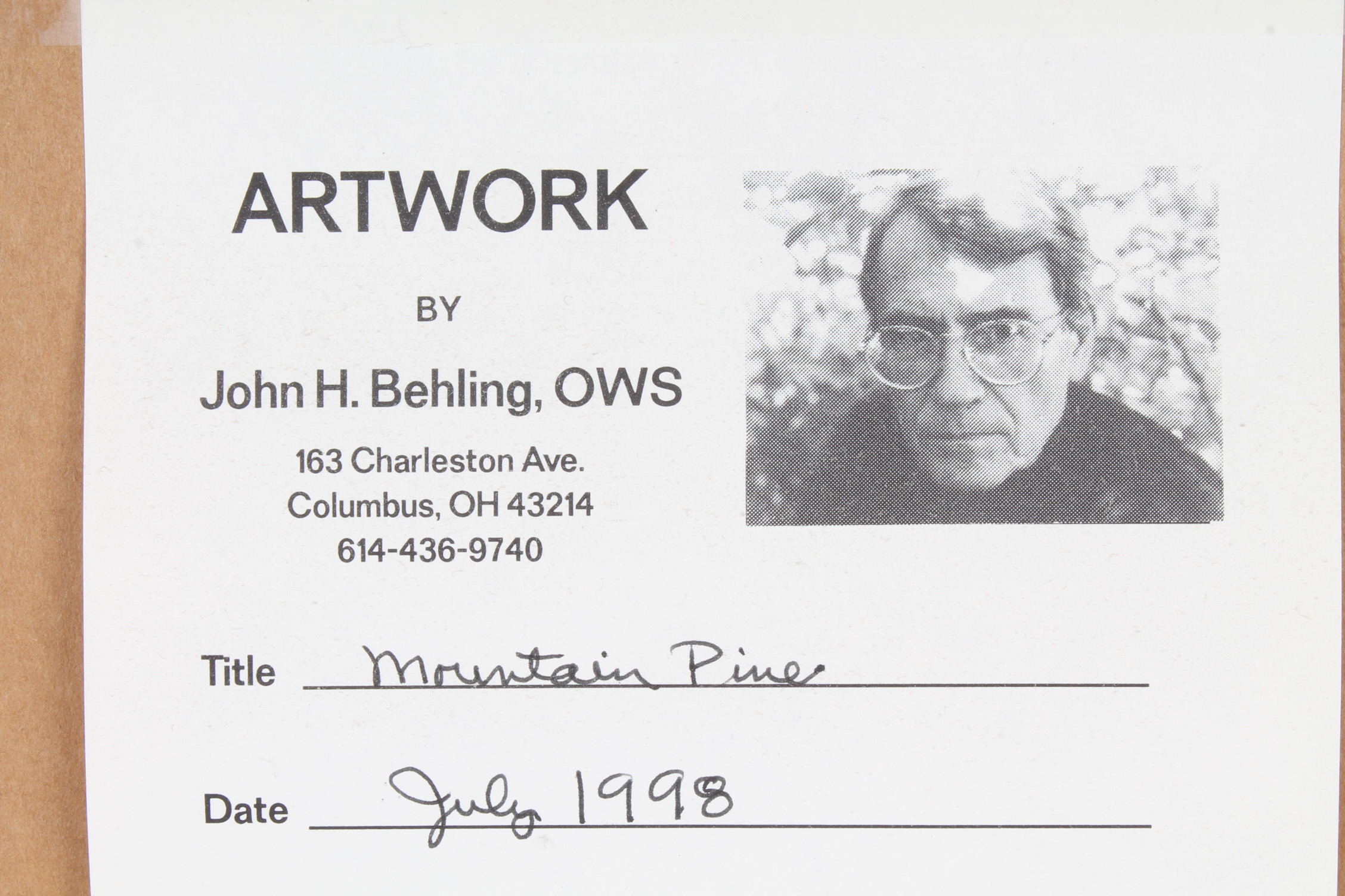 Signed Watercolor "Mountain Pine" by Artist John H. Behling