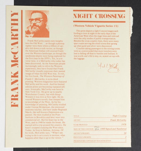 Hand Signed Frank C. McCarthy "Night Crossing" Photo Offset Print