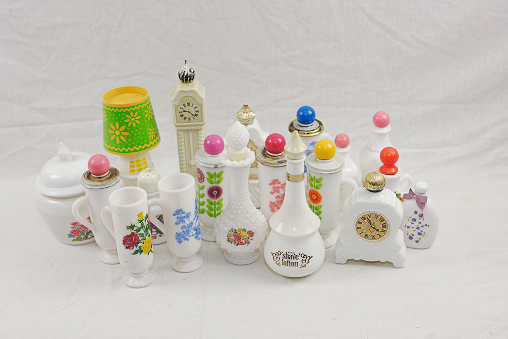 White and Floral Vintage Avon Bottles