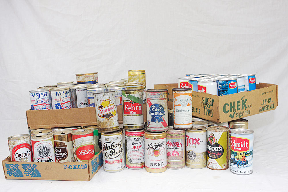 Vintage Budweiser, Falstaff and Pabst Blue Ribbon Beer Cans
