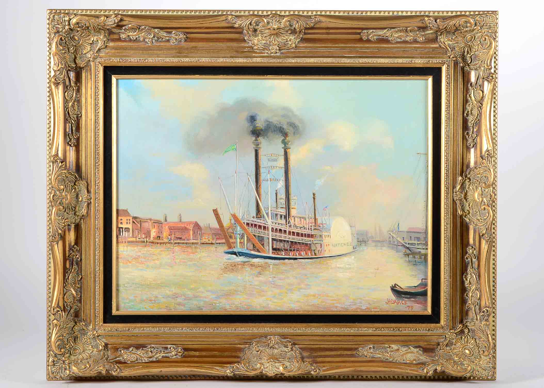 Original Framed Oil Painting of a Riverboat