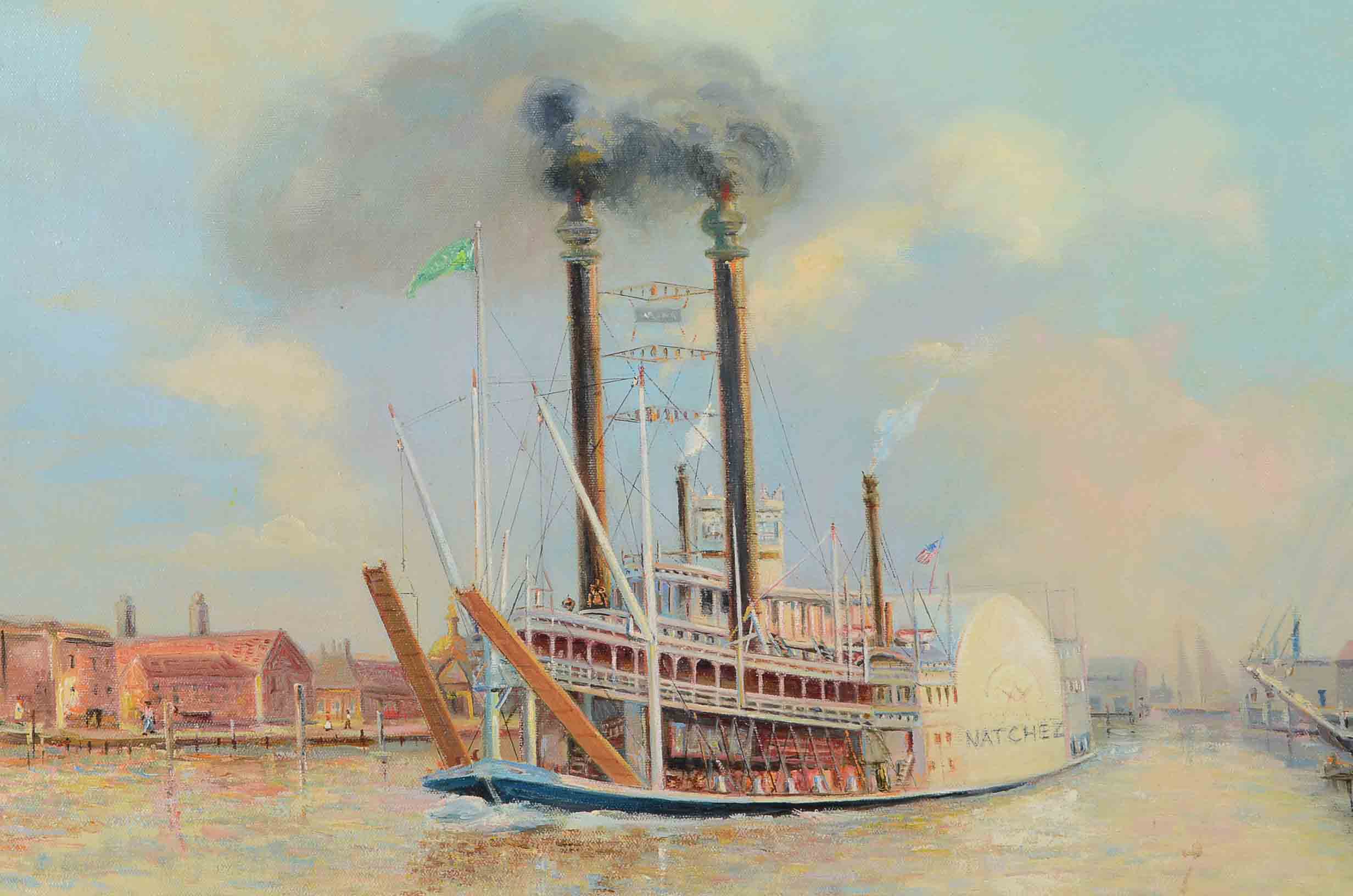 Original Framed Oil Painting of a Riverboat