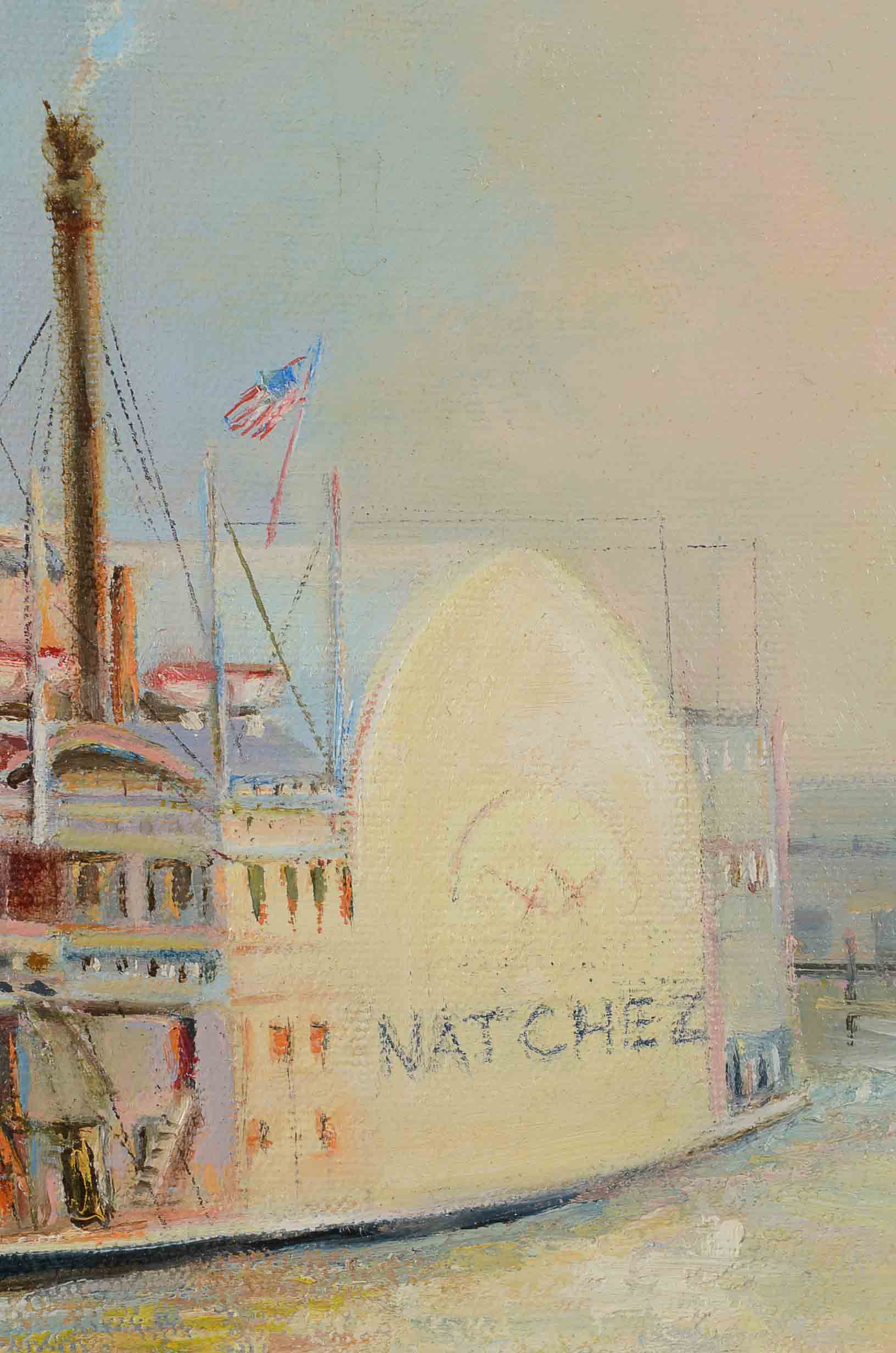 Original Framed Oil Painting of a Riverboat