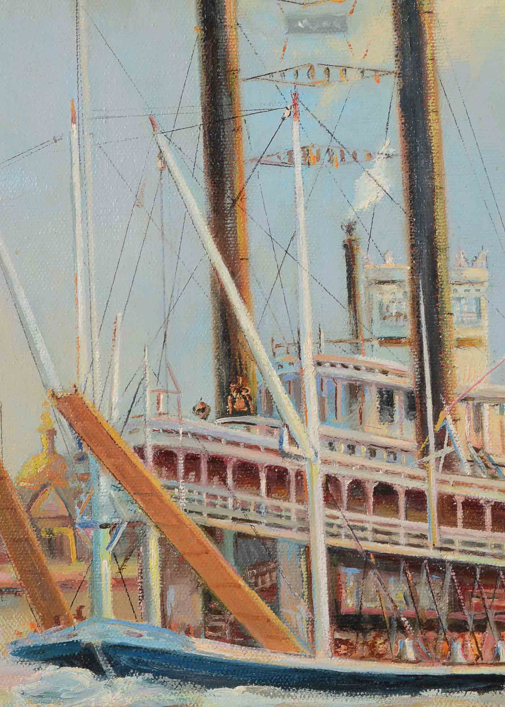 Original Framed Oil Painting of a Riverboat